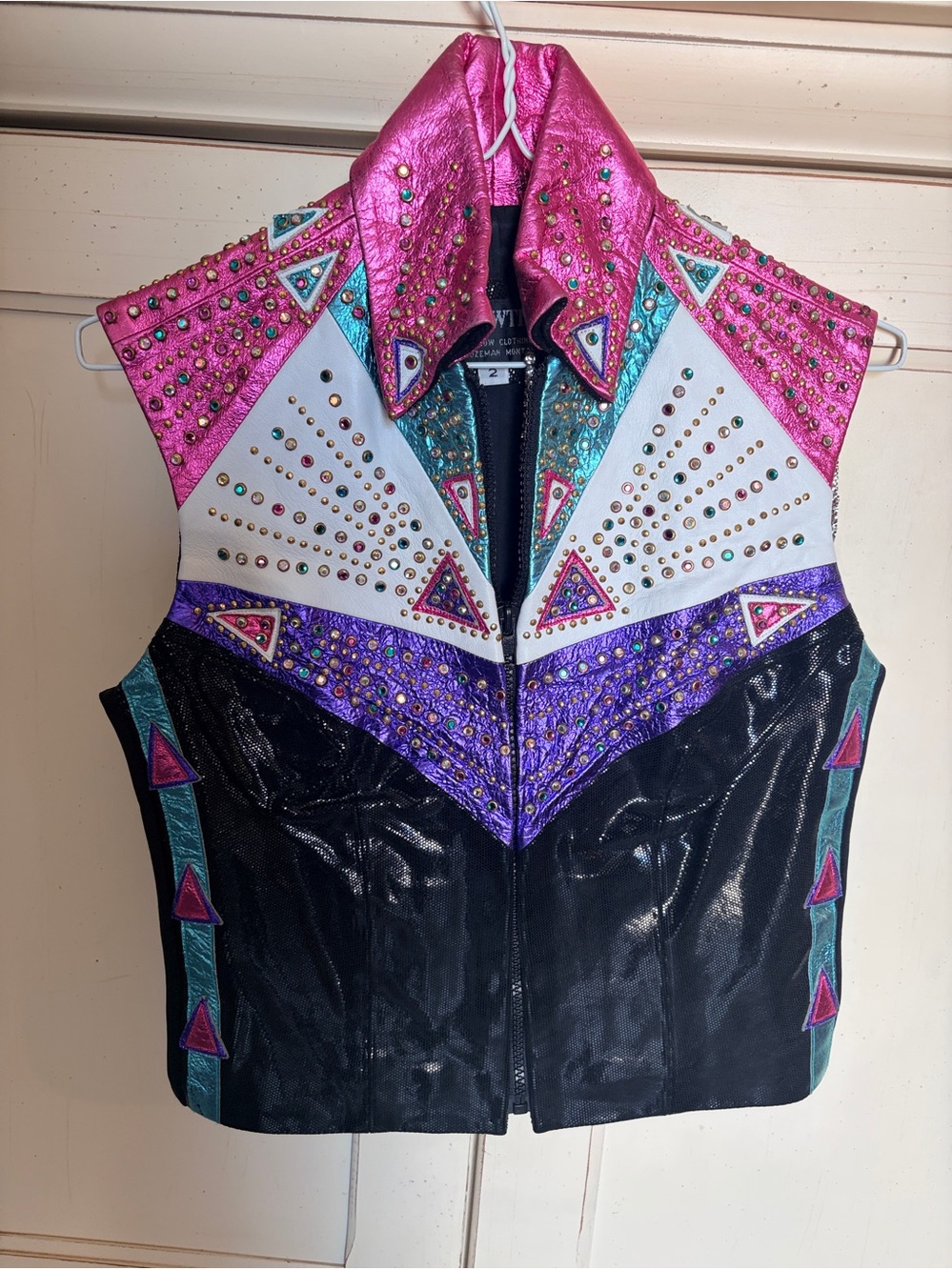 Embellished Metallic Crop Vest in Pink, Teal, Purple & Black - Picture 1 of 4